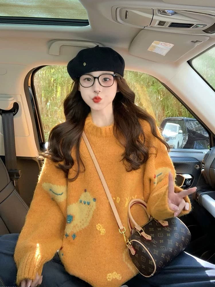 가을 겨울철 두꺼운 레트로 연령 감소 루즈핏 느긋한 고급 센스 한 부서 니트 스웨터 상세 이미지 3