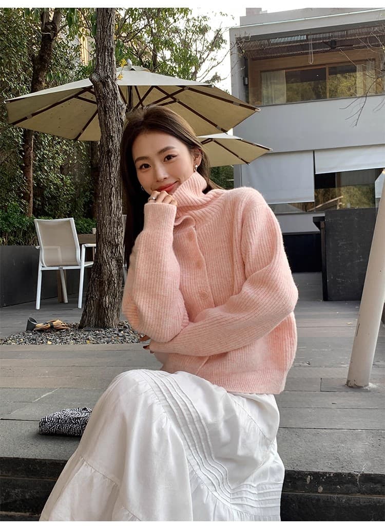 터틀넥 스웨터 오픈 가디건 여성 새로운 레트로 폴로 칼라 루즈핏 품격 재킷 니트 맨위 상세 이미지 40