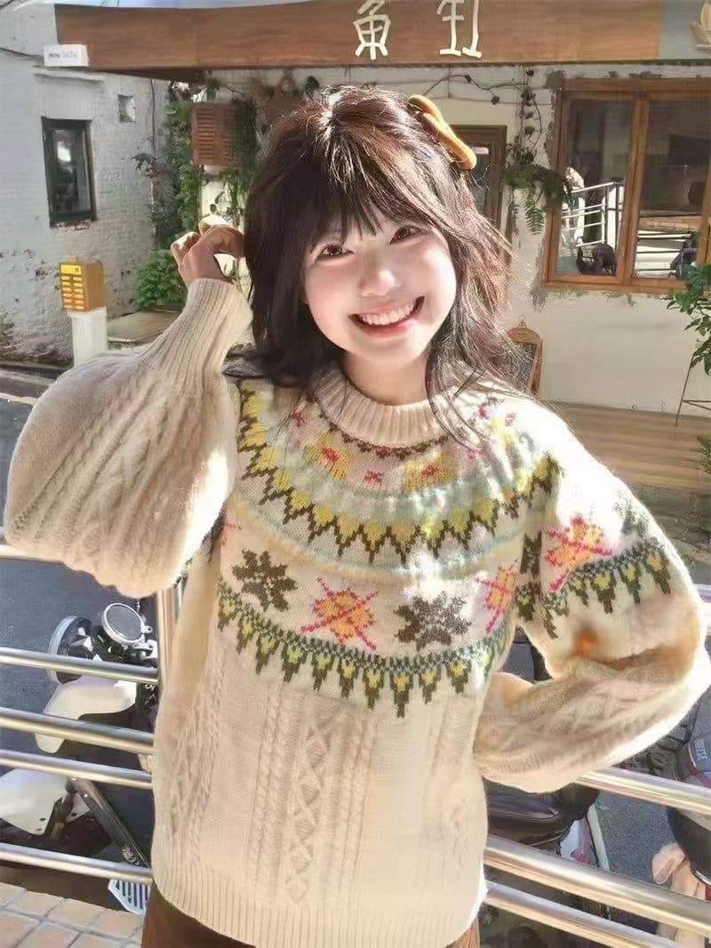 공정한 섬 스웨터 여성 셔츠 가을 겨울철 새로운 인사이드 가져 가라. 품격 느긋한 바람 고급 센스 루즈핏 풀오버 니트 스웨터 상세 이미지 1
