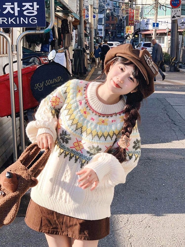 공정한 섬 스웨터 여성 셔츠 가을 겨울철 새로운 인사이드 가져 가라. 품격 느긋한 바람 고급 센스 루즈핏 풀오버 니트 스웨터 상세 이미지 5