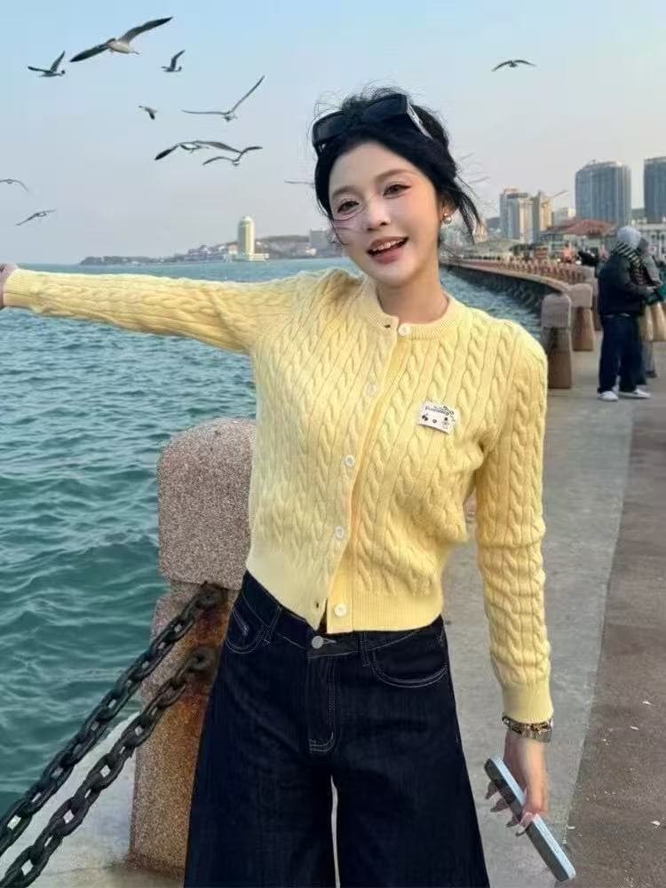 스웨터 여성 코트 열린 봄 착용 가져 가라. 한 부서 이른 봄 새로운 2026 맨위 나비 매듭 외부 가져 가라. 니트 오픈 가디건 이미지 2