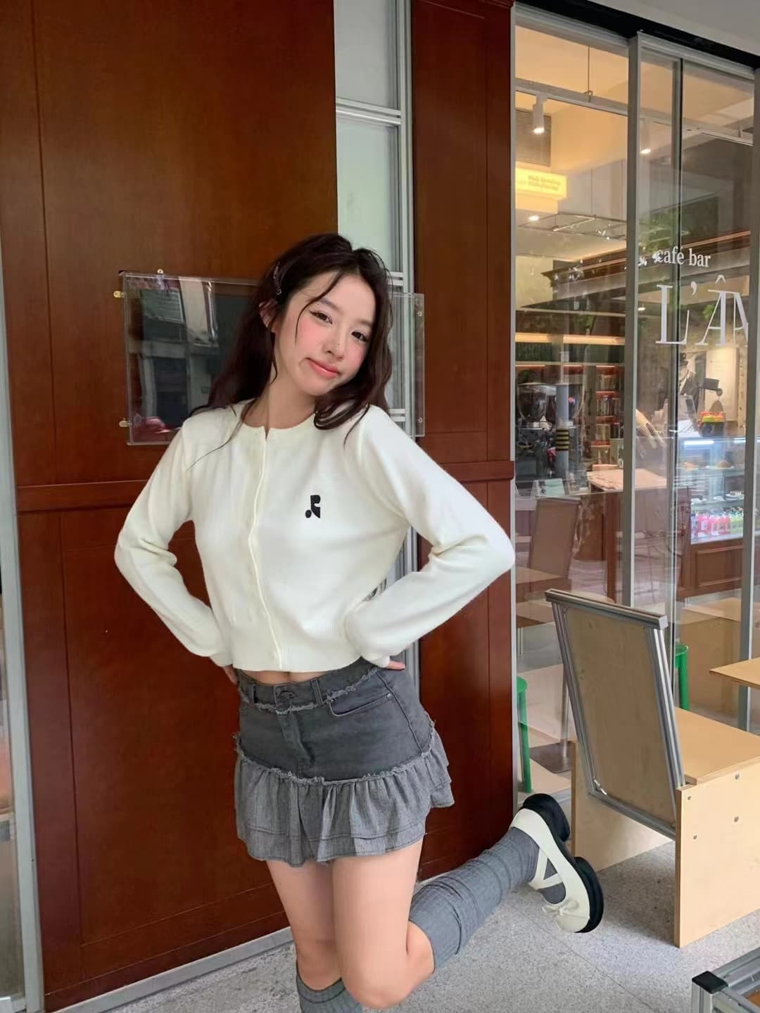 도파민 단색 얇은 스타일 니트 오픈 가디건 쇼트 스타일 긴팔 재킷 이른 가을 착용 가져 가라. 한 부서 chic Chic 맨위 여성 상세 이미지 1