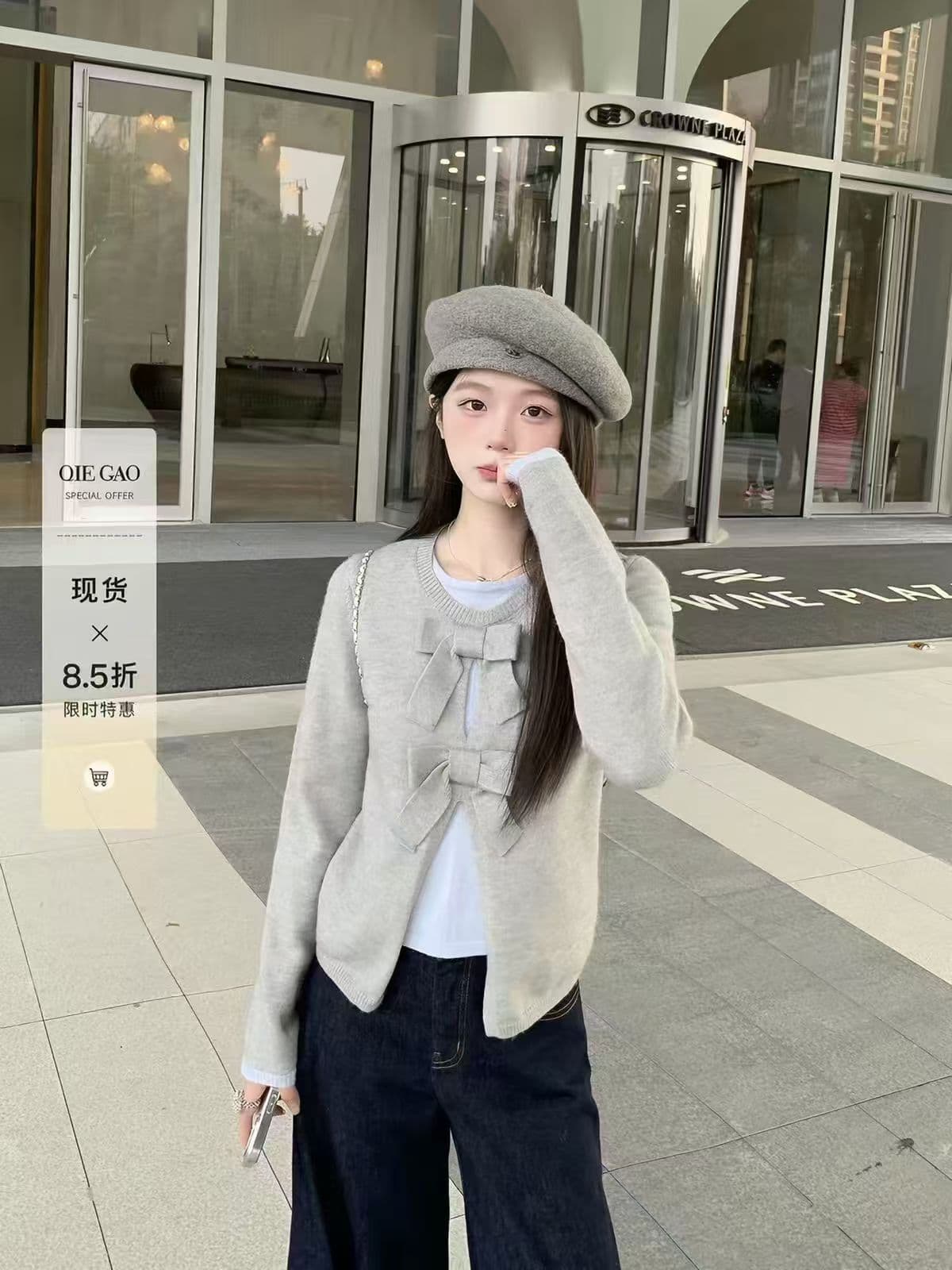 페이크 레이어드 2026 가을 겨울 새로운 디자인 센스 연령 감소 나비 매듭 스웨터 긴팔 풀오버 니트 스웨터 맨위 상세 이미지 1