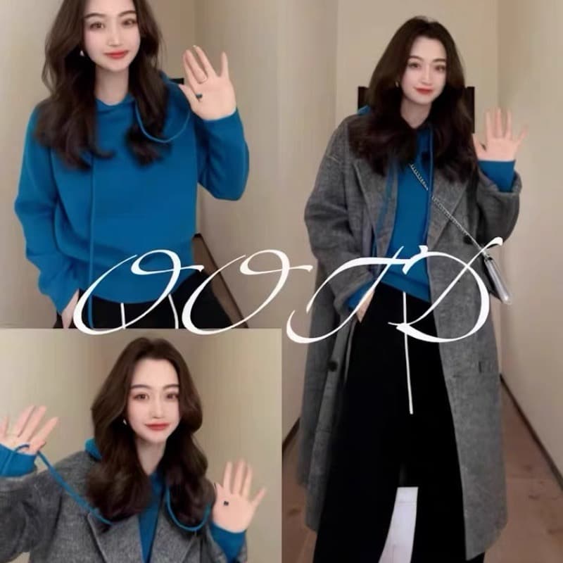 톰 글 래 원인 파란색 펌프 로프 후드 스웨터 여자 가을 겨울 인사이드 가져 가라. 한국 스타일 슈퍼 잘 생긴 모자 포함 니트 스웨터 부드러운 찹쌀 맨위 상세 이미지 5