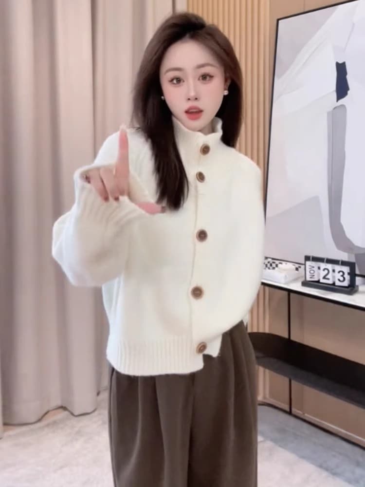 부드러운 찹쌀 스웨터 오픈 가디건 여성 가을 겨울 느긋한 루즈핏 외출용 슈퍼 잘 생긴 연령 감소 외국 가스 터틀넥 니트 스웨터 이미지 3