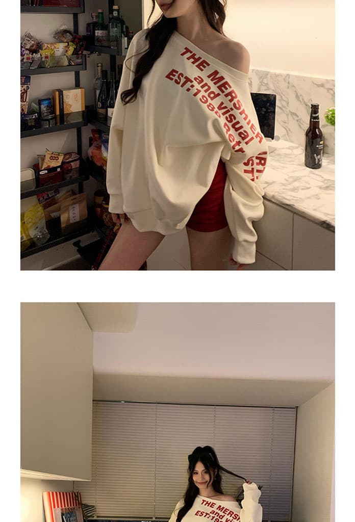 아메리칸 핫걸 알파벳 프린트 후드티 이른 가을 디자인 센스 루즈핏 oversize 비스듬한 어깨 의류 상세 이미지 29