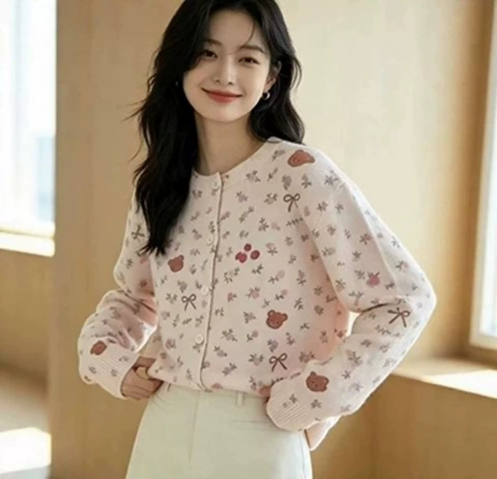 한 부서 꽃무늬 작은 곰 니트 오픈 가디건 여성 가을 새로운 스웨터 코트 슬림해 보이는 다용도 달콤함 연령 감소 맨위 트렌디 상세 이미지 7
