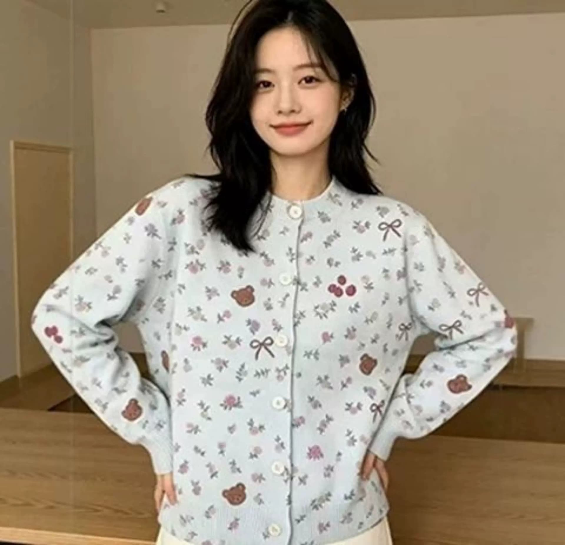 한 부서 꽃무늬 작은 곰 니트 오픈 가디건 여성 가을 새로운 스웨터 코트 슬림해 보이는 다용도 달콤함 연령 감소 맨위 트렌디 상세 이미지 8