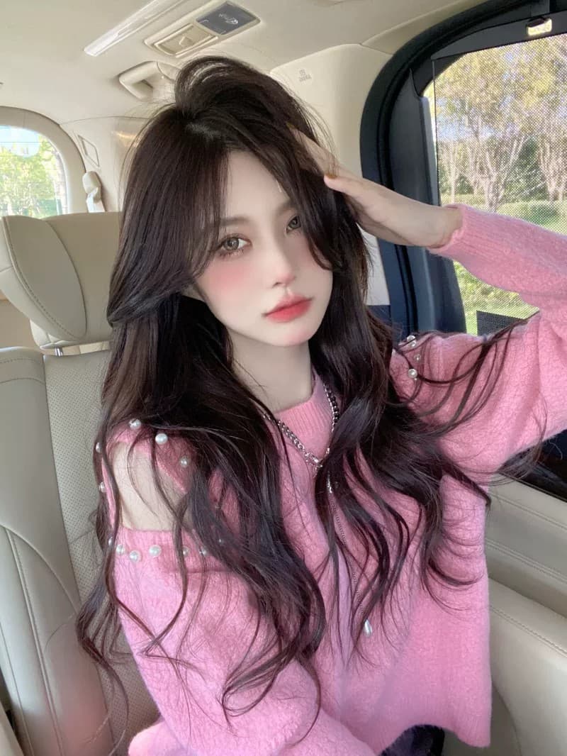 고급 센스 핑크색 무거운 작업 스웨터 여자 초기 가을 새로운 디자인 센스 작은 대중 느긋한 바람 오프숄더 니트 스웨터 맨위 상세 이미지 1
