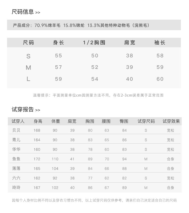 양모 너구리 털 배색 프릴 보온 슬림해 보이는 라운드 넥 다용도 니트 스웨터 스웨터 상세 이미지 6