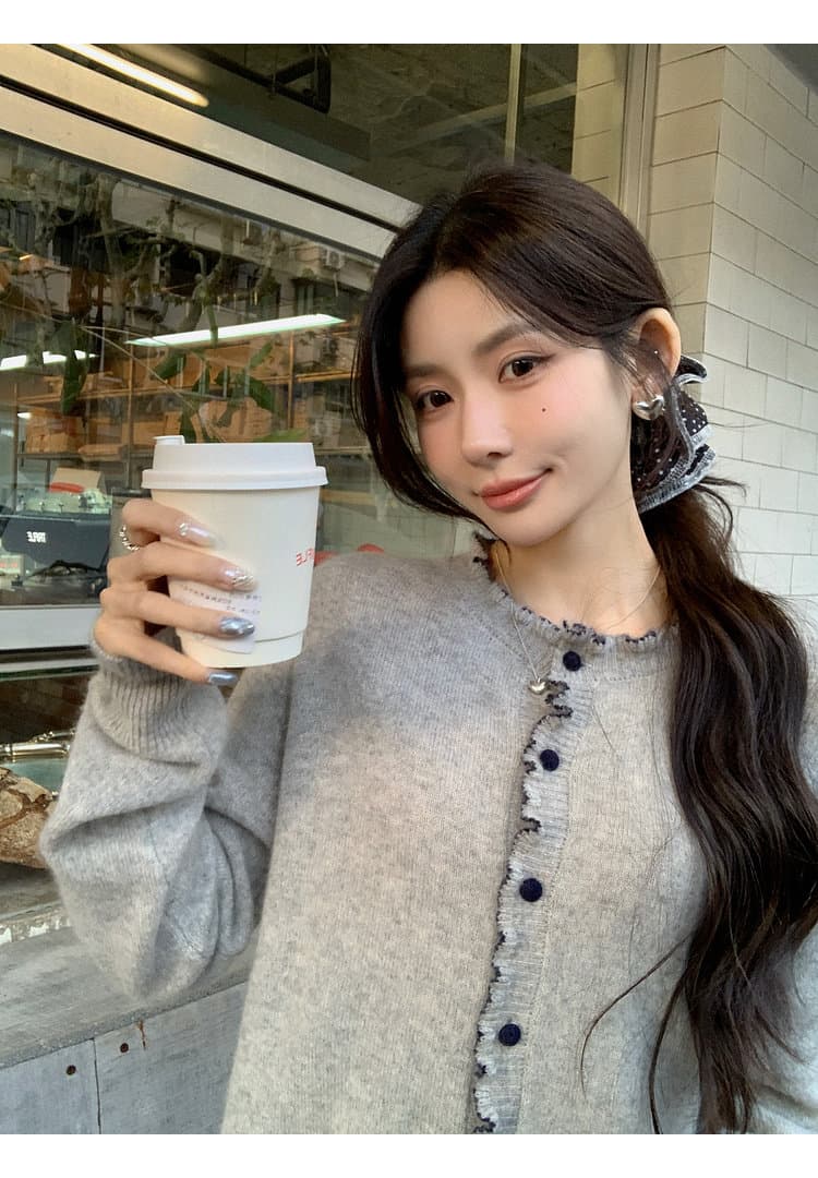 양모 너구리 털 배색 프릴 보온 슬림해 보이는 라운드 넥 다용도 니트 스웨터 스웨터 상세 이미지 30