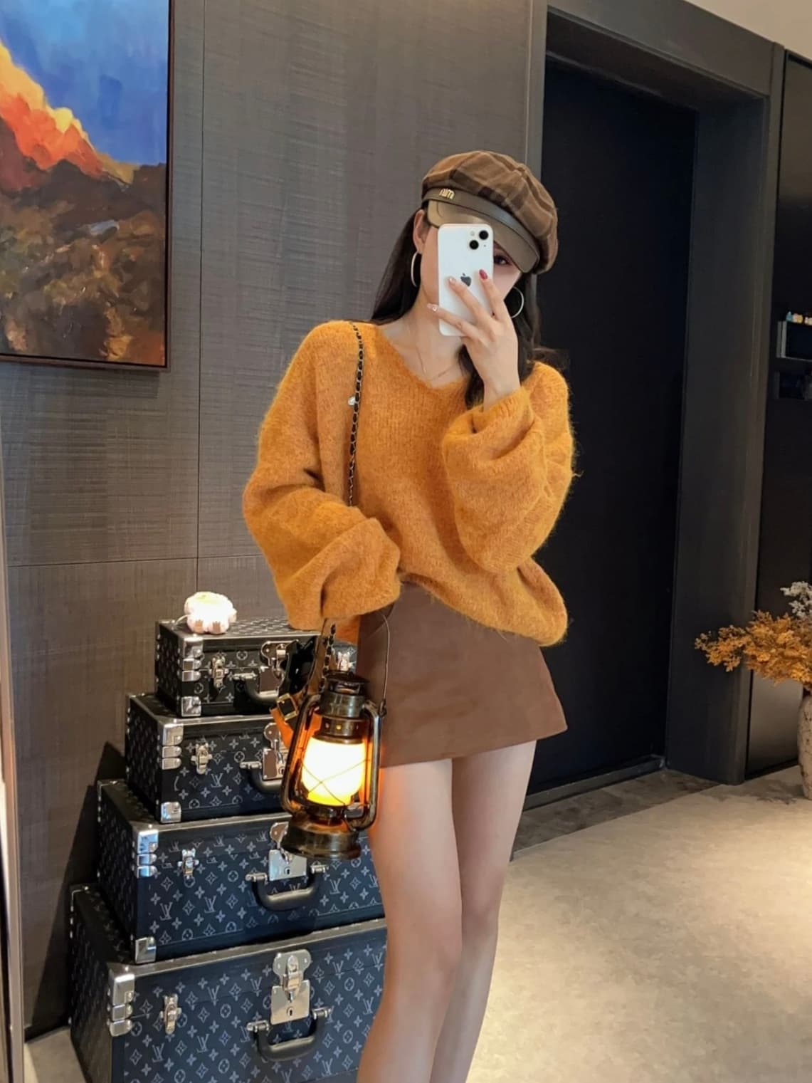 한국 chic 가을 겨울 느긋한 바람 루즈핏 V넥 털이 많은 니트 스웨터 다용도 캐주얼 미니멀리즘 스웨터 여자 상세 이미지 5