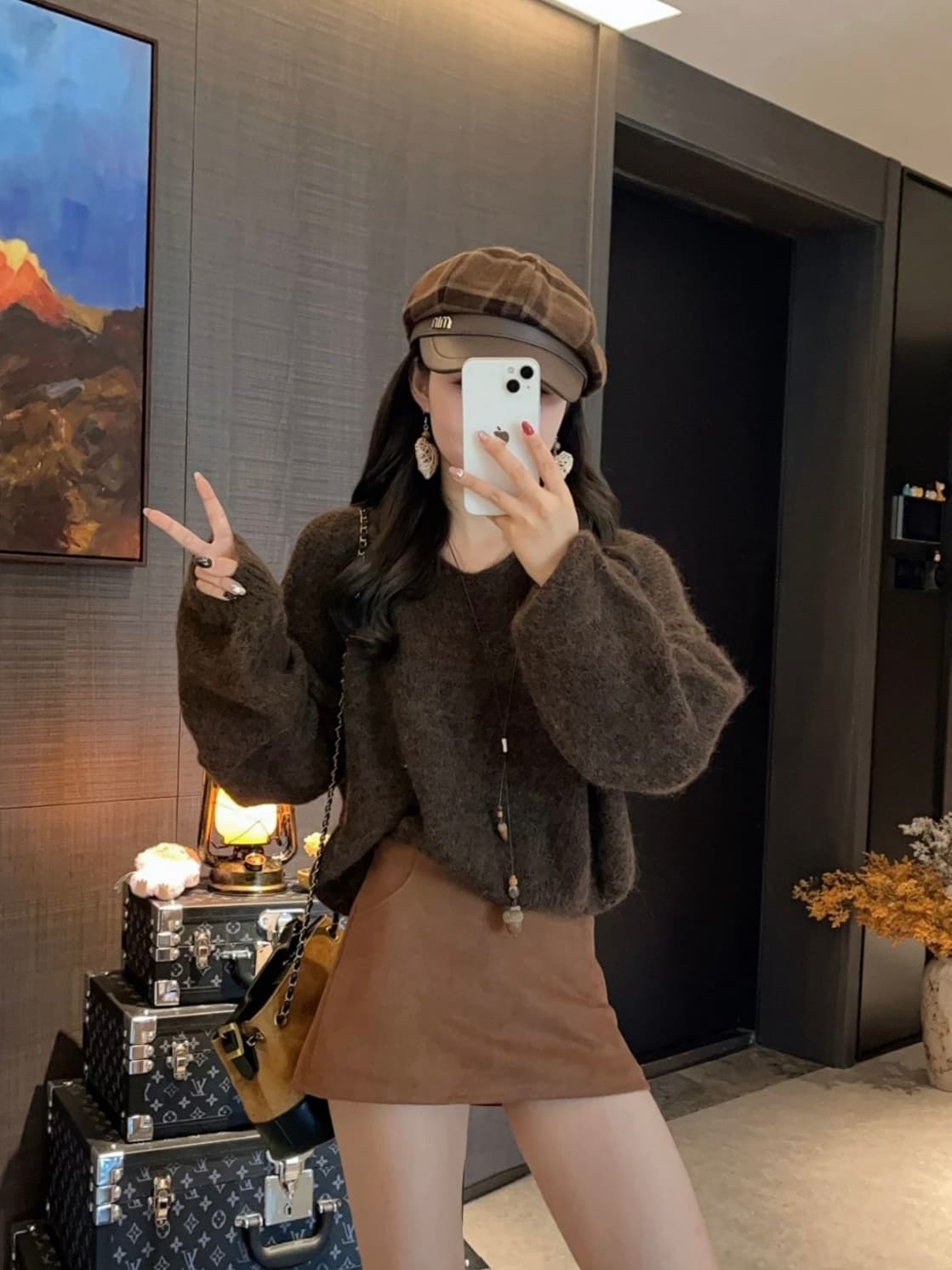 한국 chic 가을 겨울 느긋한 바람 루즈핏 V넥 털이 많은 니트 스웨터 다용도 캐주얼 미니멀리즘 스웨터 여자 상세 이미지 6