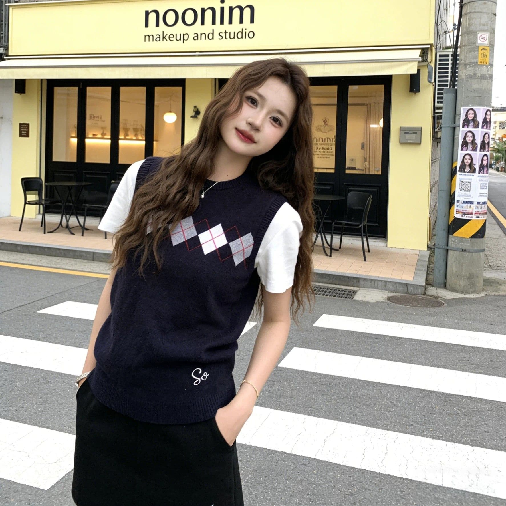 순수한 욕망 학원 스타일 링 체크무늬 니트 조끼 여성 여름 섹션 민소매 라운드 넥 자카드 다용도 스웨터 스택 착용 조끼 상세 이미지 1