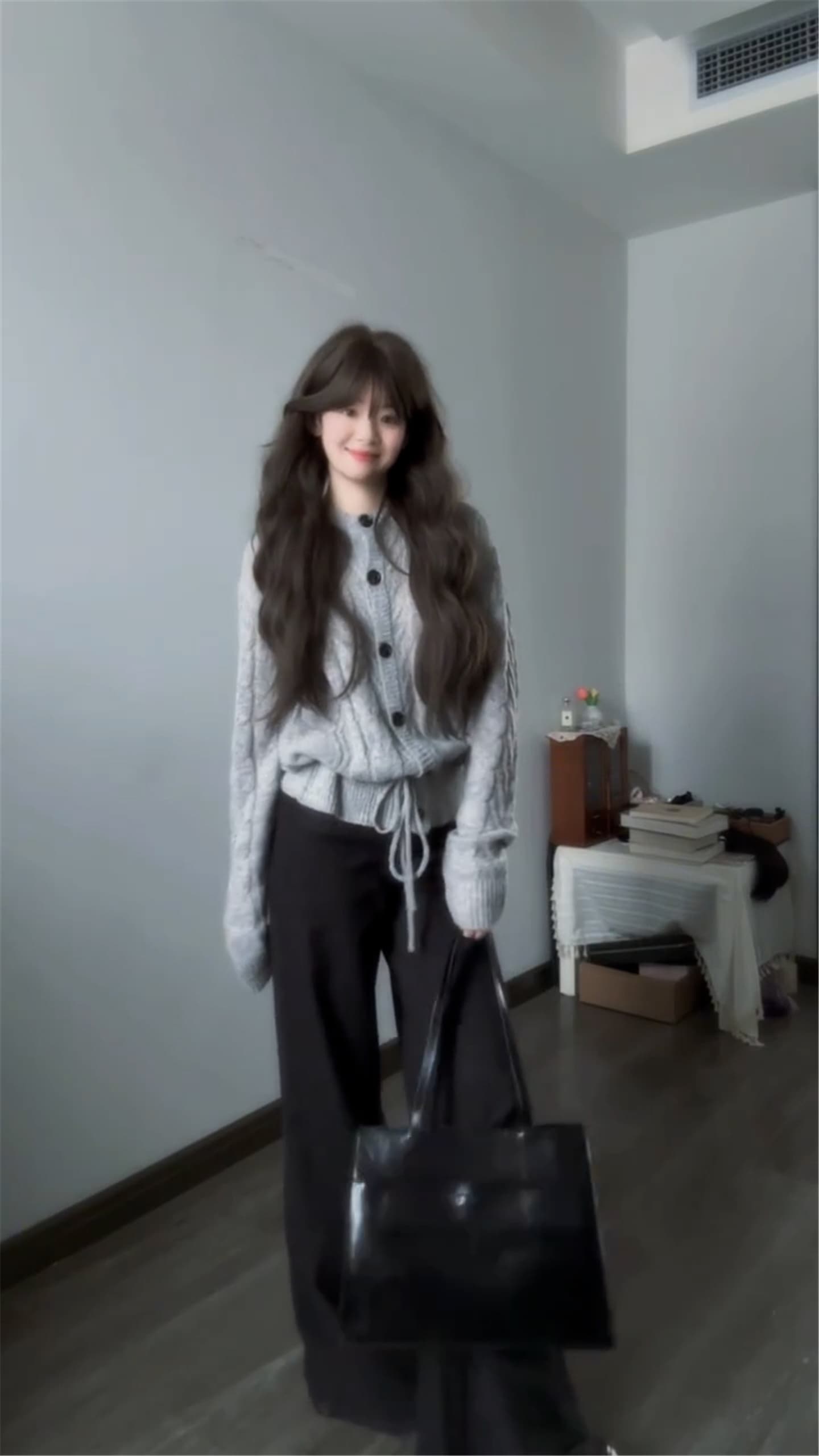 다용도 부드러운 찹쌀 느긋한 고급 센스 회색 니트 오픈 가디건 스웨터 여성 코트 상세 이미지 4