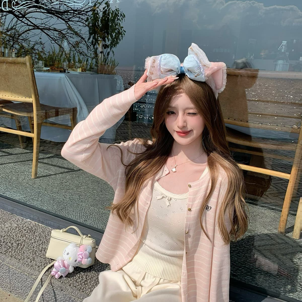 한 부서 스트라이프 니트 오픈 가디건 여성 코트 이른 가을 작은 키 루즈핏 가을 착용 가져 가라. 긴팔 맨위 이미지 5