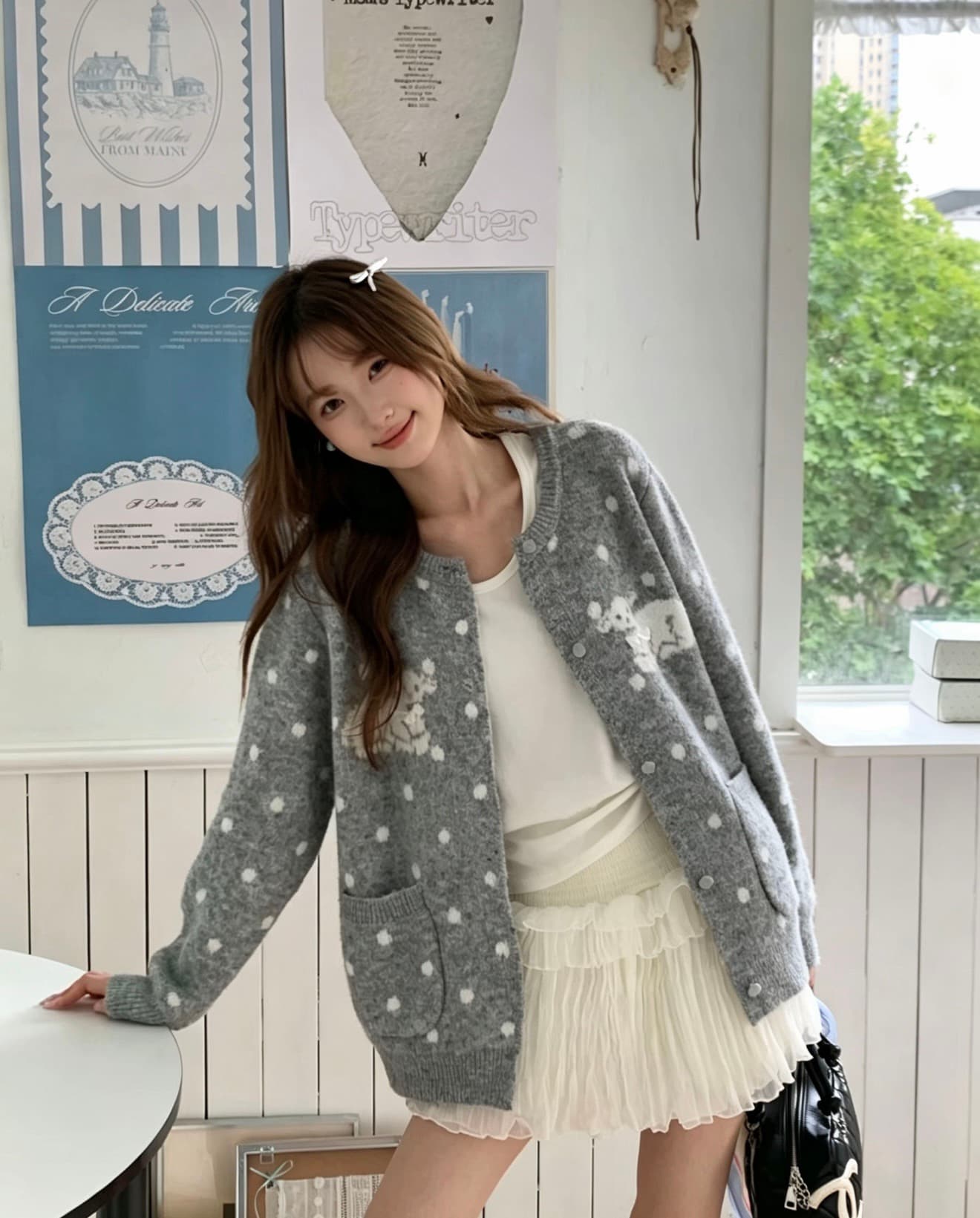 한 부서 루즈핏 도트 무늬 스웨터 여자 가을 겨울 부드러운 찹쌀 만화 연령 감소 라운드 넥 니트 오픈 가디건 캐주얼 느긋한 바람 맨위 상세 이미지 7