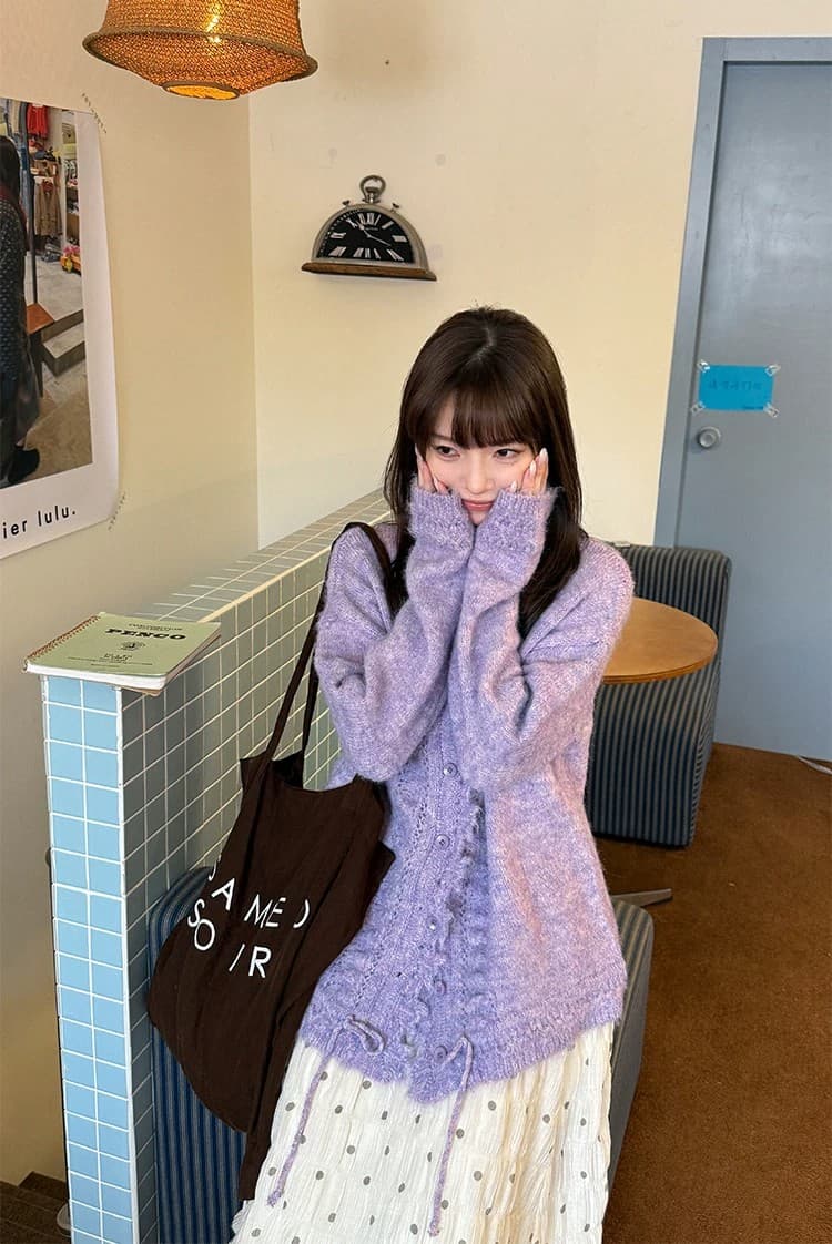 우유 토끼 행성 직접 만든 플리스 홀로우 아웃 펌프 로프 방랑 스웨터 오픈 가디건 여성 코트 루즈핏 느긋한 니트 맨위 상세 이미지 31