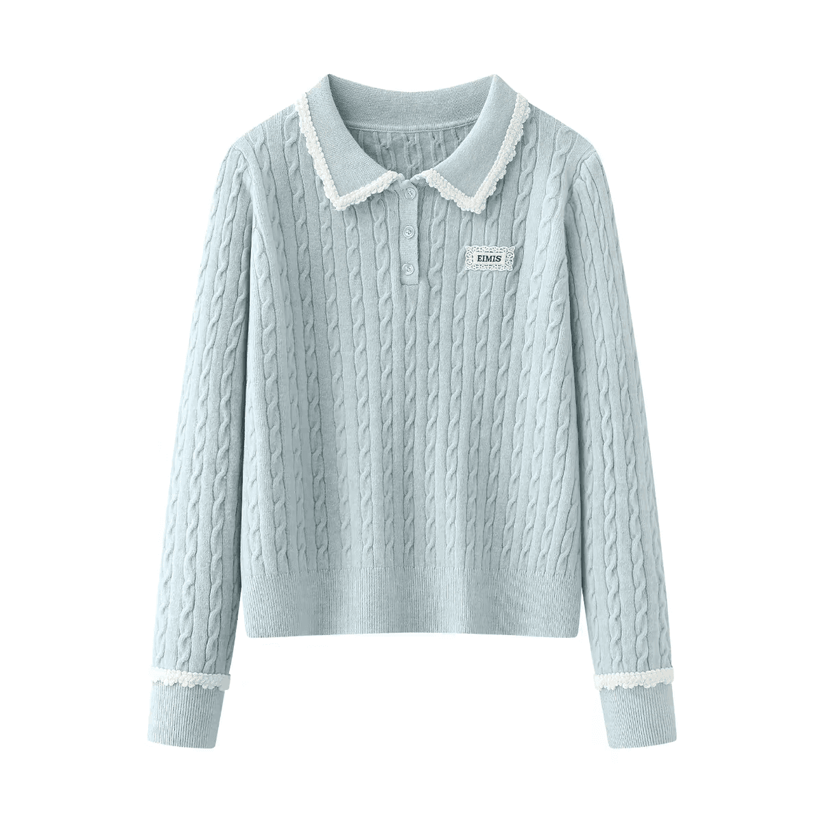새로운 POLO 칼라 긴팔 Chic 고유 한 니트 스웨터 여성 슬림해 보이는 폴로 칼라 맨위 서비스 상세 이미지 5