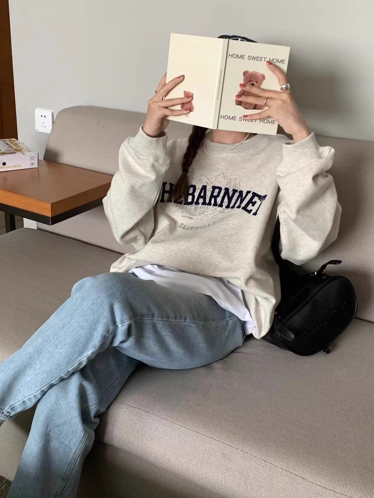 모방 Mianhua 면 복합 얇은 스타일 310g 털이 있는 400g 라운드 넥 후드티 여성 프린트 국경 간 상세 이미지 5