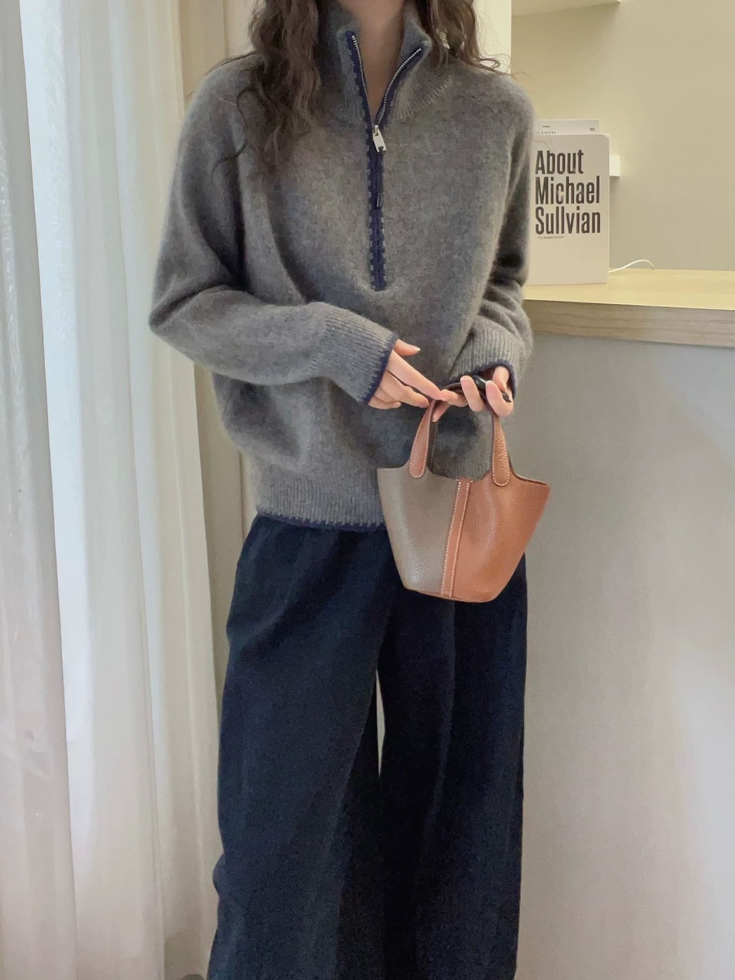 작은 대중 Chic 하프 지퍼 풀오버 배색 양모 스웨터 2026 겨울 느긋한 출퇴근 다용도 긴팔 니트 스웨터 상세 이미지 6