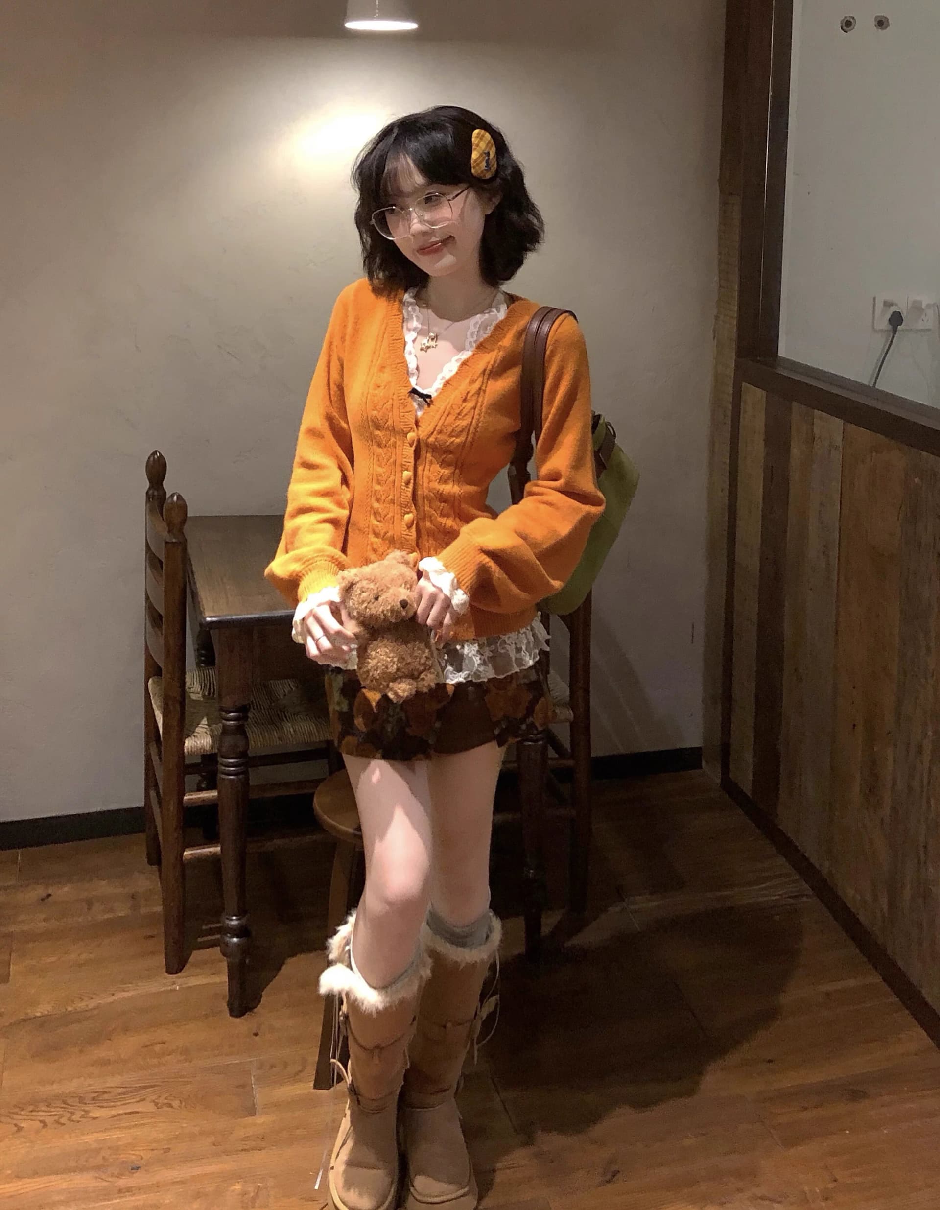 alittle 어질러 놓은 밝은 센스 스택 착용 봄 V넥 하트 버클 두꺼운 스웨터 카디건 코트 상세 이미지 5
