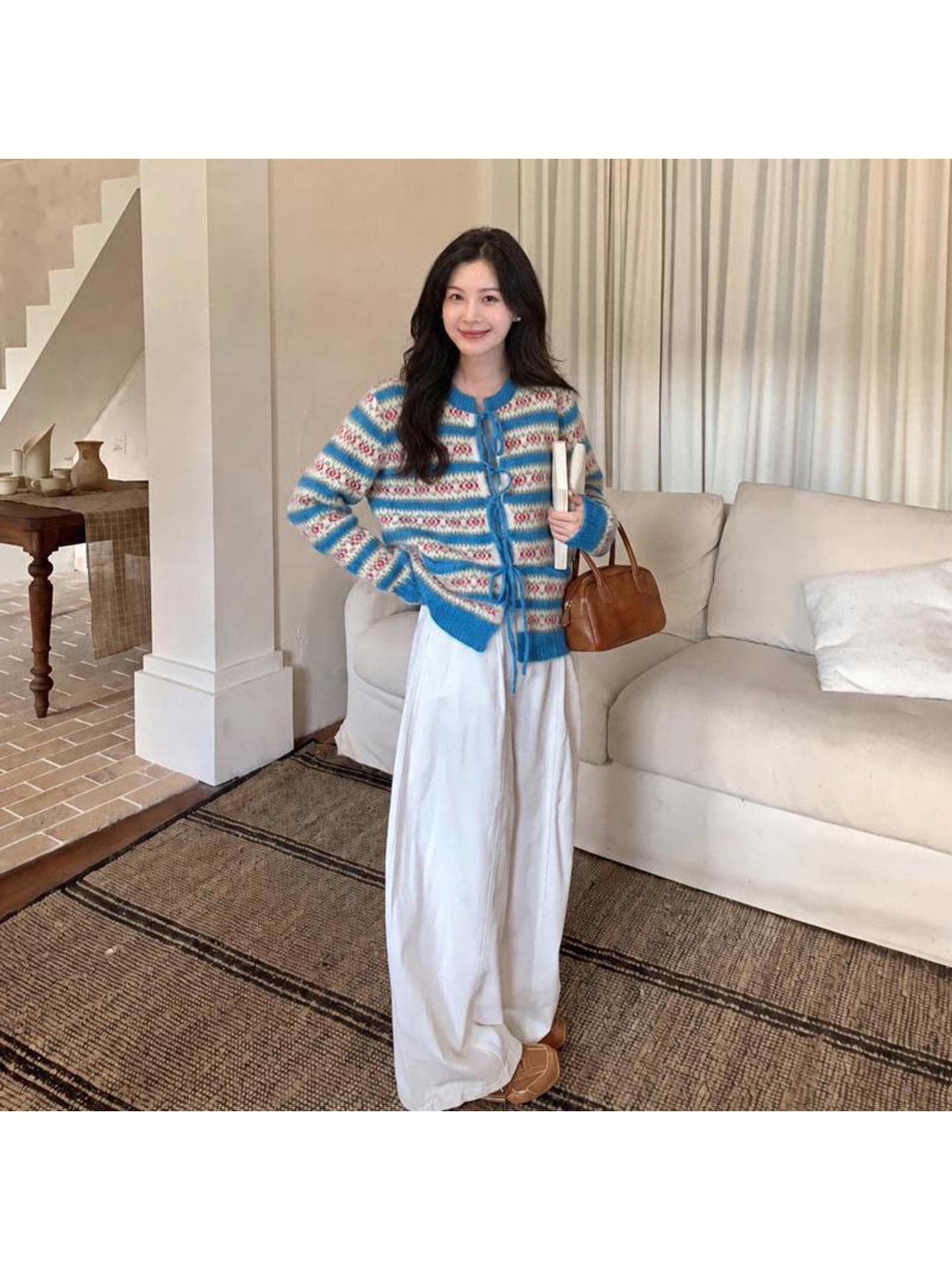 달콤한 스타일 품격 오픈 가디건 여성 라운드 넥 계층의 감각 출퇴근 외부 가져 가라. 긴팔 분위기 센스 니트 스웨터 코트 맨위 상세 이미지 4