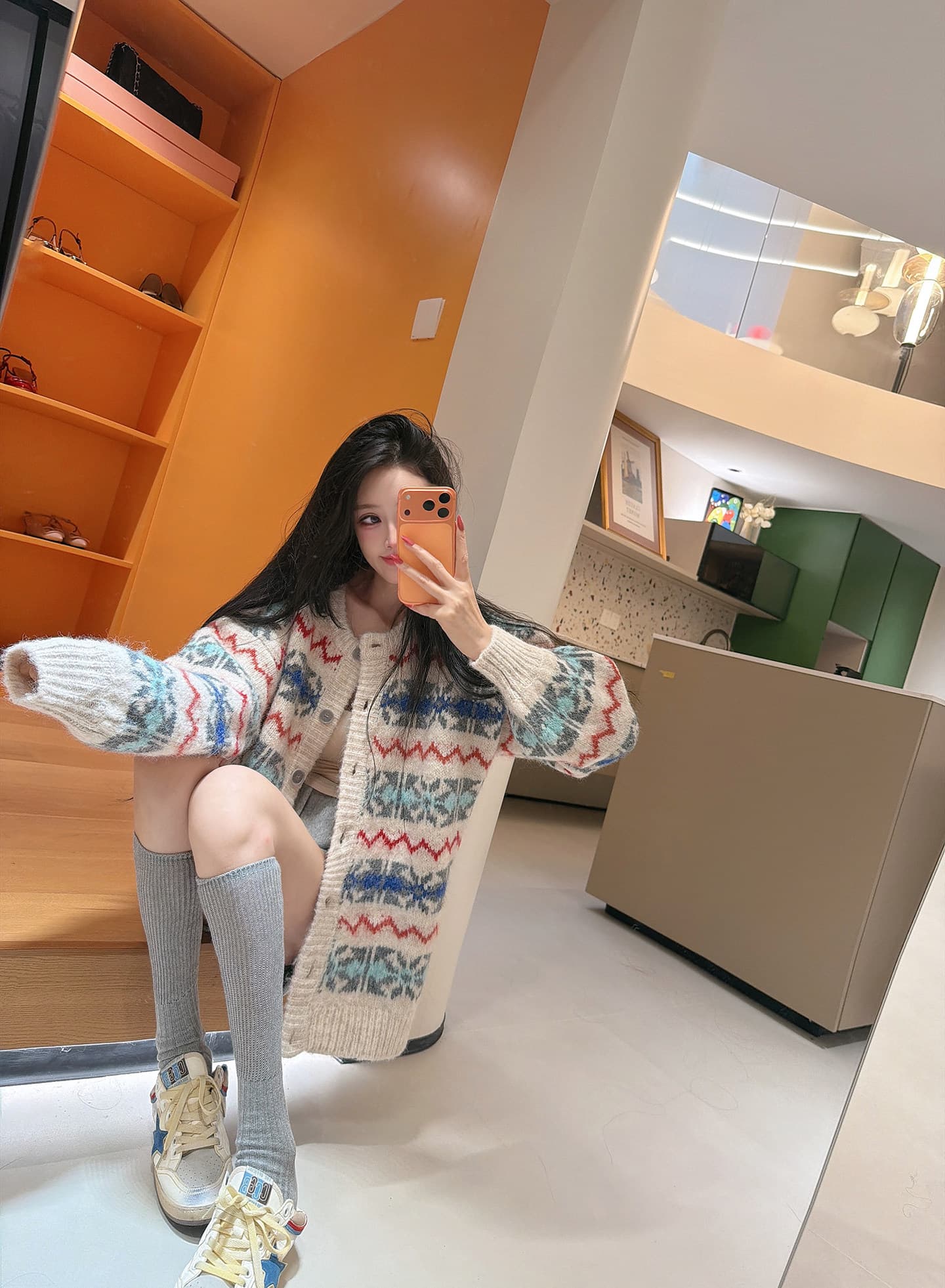 26 가을 겨울 한 부서 레트로 공정한 섬 스웨터 여자 싱글 줄 버튼 오픈 가디건 중간 길이 느긋한 디자인 센스 포함 양모 재킷 상세 이미지 18