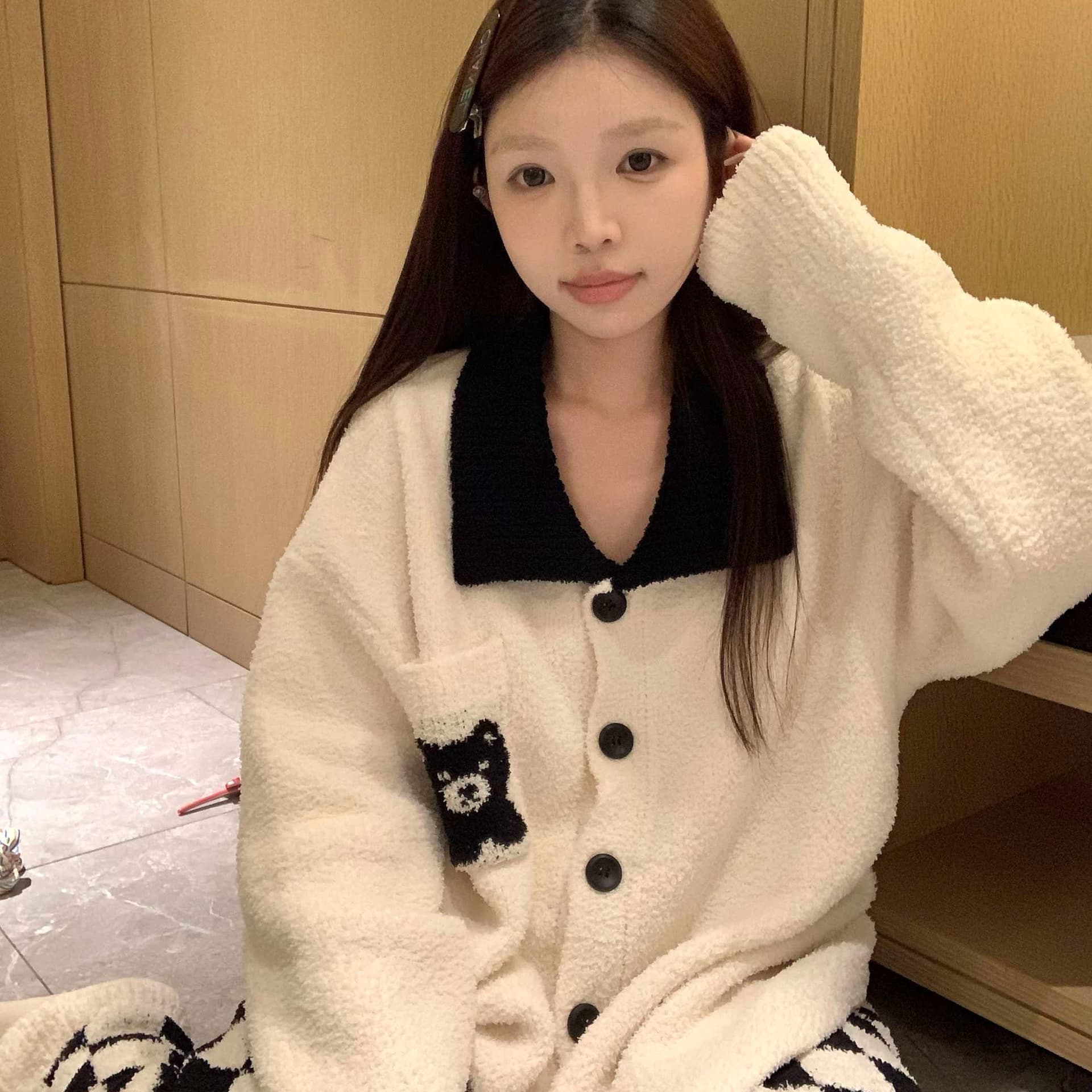 예쁜 됐어. 아름다움 159 일괄 처리 겨울 롱 플러시 두꺼운 폴로 칼라 오픈 가디건 긴팔 긴 바지 잠옷 여성복 가정 서비스 이미지 5