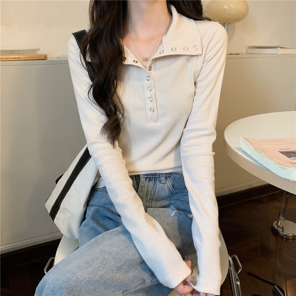 봄 가을 한국 스타일 디자인 센스 핫걸 몸매 가꾸기 긴팔 티셔츠 여성 인사이드 가져 가라. 외출용 니트 맨위 여성 ins 기본 셔츠 트렌디 상세 이미지 14