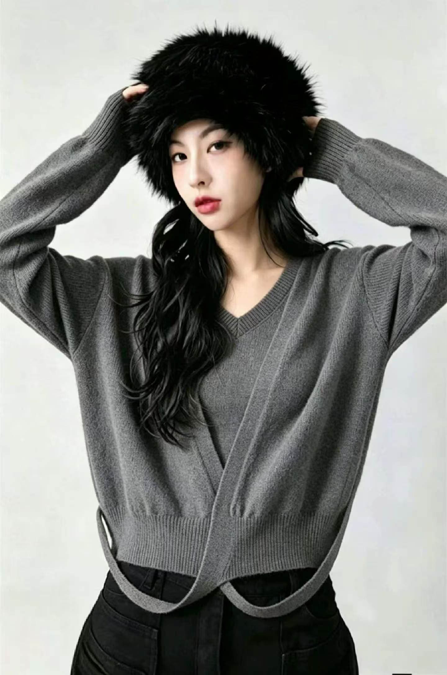 작은 대중 품격 라운드 넥 니트 조끼 디자인 센스 십자가 스트랩 긴팔 스웨터 페이크 레이어드 맨위 상세 이미지 4