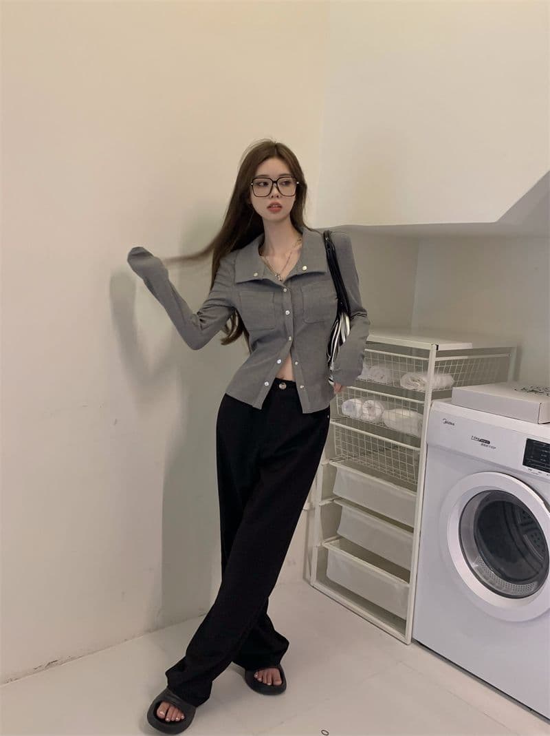 티셔츠 여성 봄과 가을 디자인 센스 슬림해 보이는 핫걸 POLO 셔츠 긴팔 맨위 오픈 가디건 상세 이미지 6