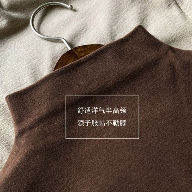 단색 De 플러시 반하이넥 여성 가을 겨울 인사이드 가져 가라. 긴팔 보온 몸매 가꾸기 맨위 상세 이미지 5