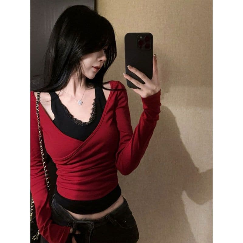 220 그램 순수한 욕망 바람 페이크 레이어드 긴팔 기본 셔츠 봄 가을 작은 키 몸매 가꾸기 슬림해 보이는 맨위 이미지 4