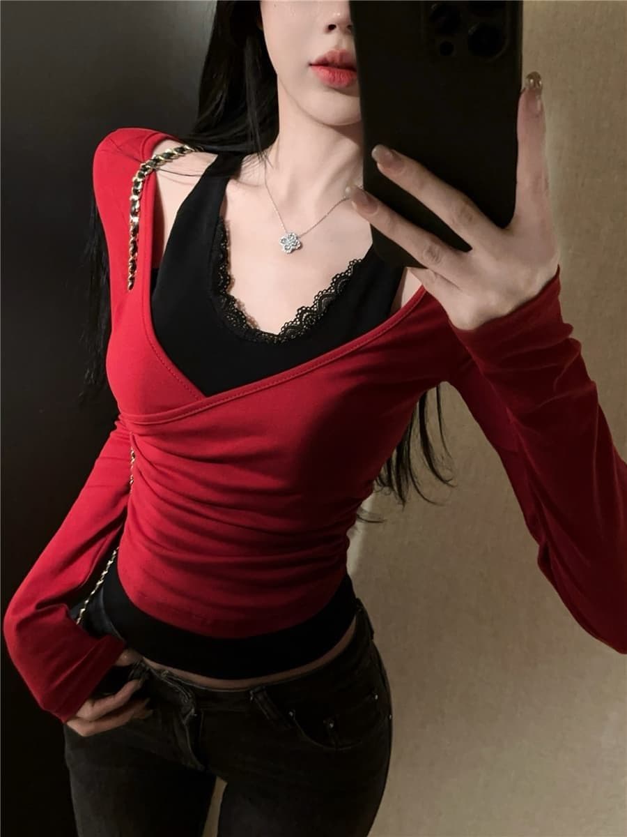 220 그램 순수한 욕망 바람 페이크 레이어드 긴팔 기본 셔츠 봄 가을 작은 키 몸매 가꾸기 슬림해 보이는 맨위 상세 이미지 4