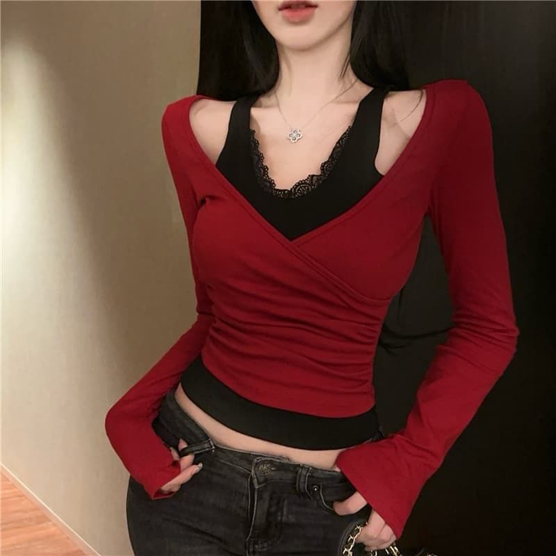220 그램 순수한 욕망 바람 페이크 레이어드 긴팔 기본 셔츠 봄 가을 작은 키 몸매 가꾸기 슬림해 보이는 맨위 상세 이미지 5