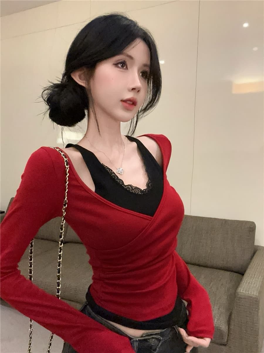 220 그램 순수한 욕망 바람 페이크 레이어드 긴팔 기본 셔츠 봄 가을 작은 키 몸매 가꾸기 슬림해 보이는 맨위 상세 이미지 6