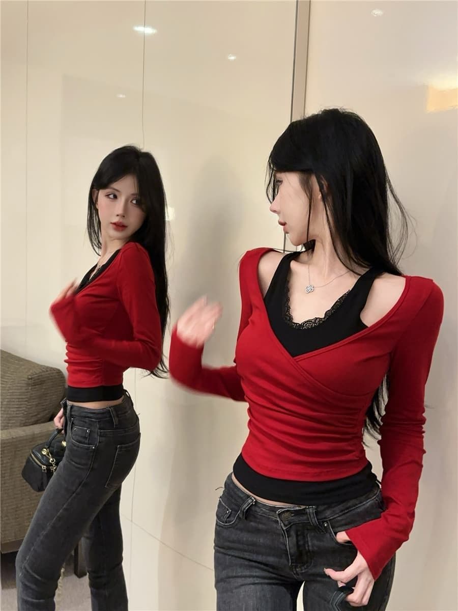 220 그램 순수한 욕망 바람 페이크 레이어드 긴팔 기본 셔츠 봄 가을 작은 키 몸매 가꾸기 슬림해 보이는 맨위 상세 이미지 9