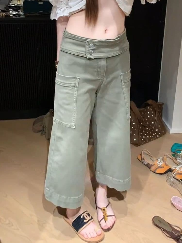 아메리칸 레트로 무거운 작업 디자인 센스 허리 머리 워크웨어 청바지 아이들 여름 새로운 패션 다용도 부츠컷 7부 바지 상세 이미지 3