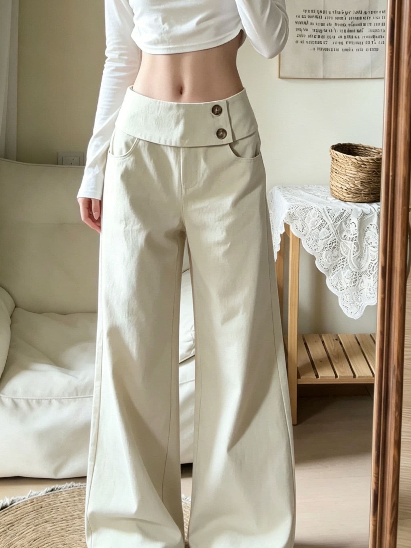 느긋한 바람 더블 버클 허리 머리 넓은 다리 청바지 여성 2026 가을 새로운 루즈핏 다용도 스트레이트 캐주얼 바지 상세 이미지 3