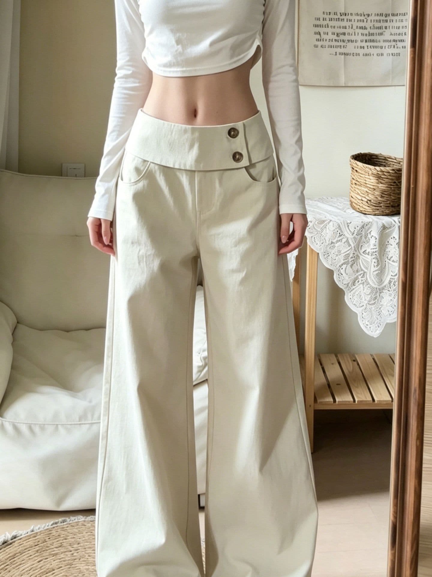 느긋한 바람 더블 버클 허리 머리 넓은 다리 청바지 여성 2026 가을 새로운 루즈핏 다용도 스트레이트 캐주얼 바지 상세 이미지 5