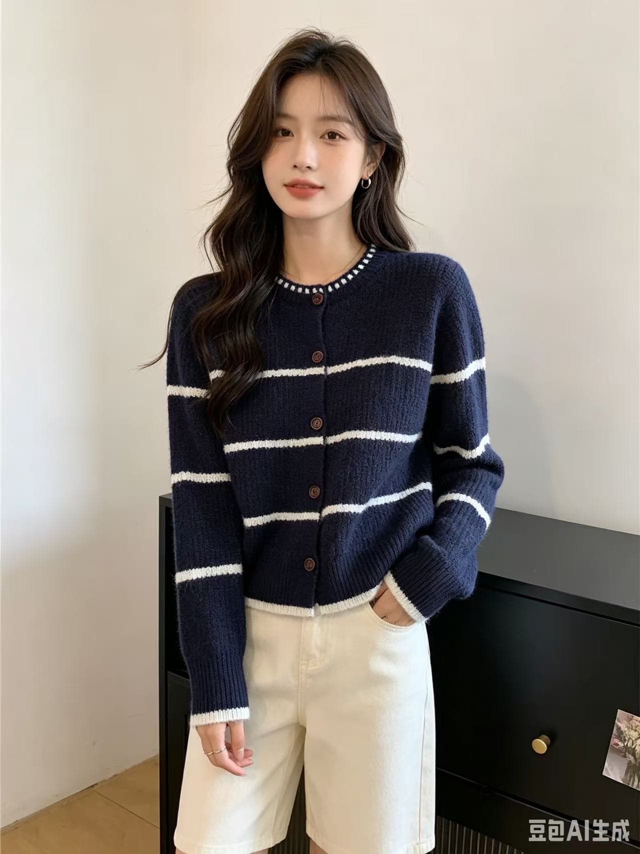 2026 가을 출퇴근 한국 스타일 루즈핏 느긋한 바람 스트라이프 니트 오픈 가디건 여성 디자인 센스 작은 대중 스웨터 코트 트렌디 상세 이미지 2