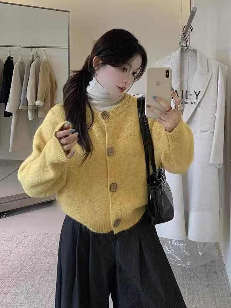 2026 새로운 여자 루즈핏 라운드 넥 니트 오픈 가디건 스웨터 맨위 재킷 상세 이미지 1