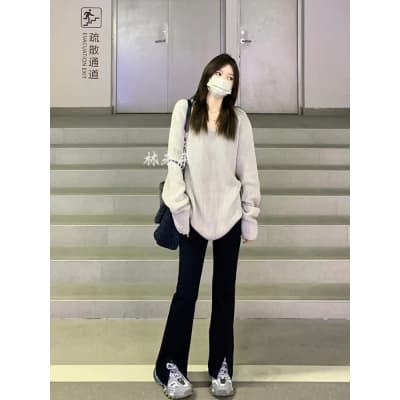 sun11 루즈핏 V넥 스웨터 여자 느긋한 바람 2026 봄 가을 새로운 고급 센스 긴팔 풀오버 니트 스웨터 맨위 상세 이미지 3