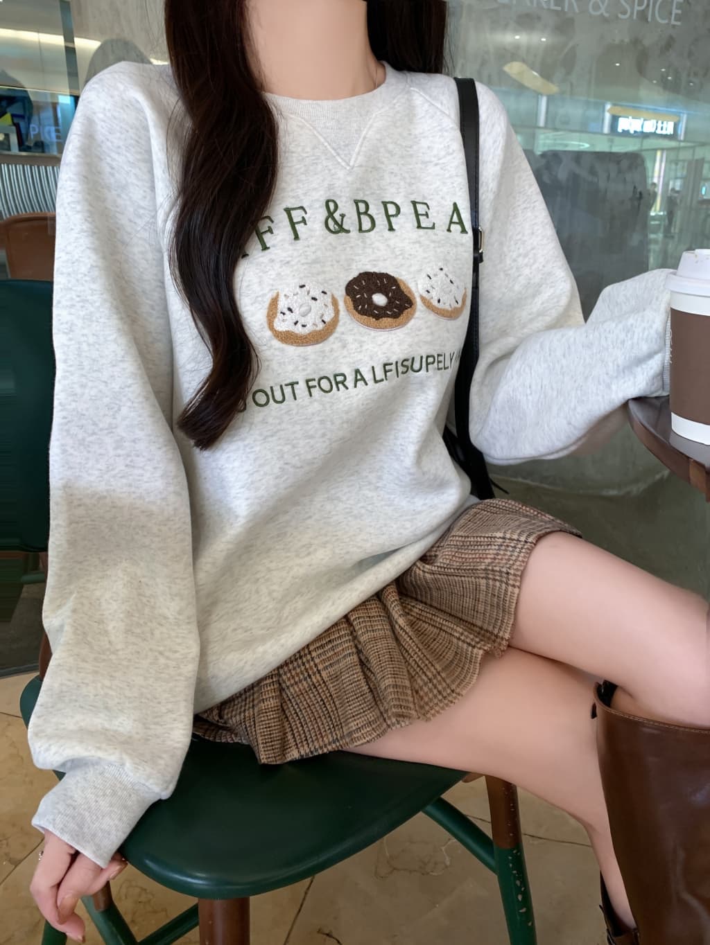 바다 소금 도넛 후드티 여성 가을 겨울 아메리칸 두꺼운 털이 있는 자수 상세 이미지 6