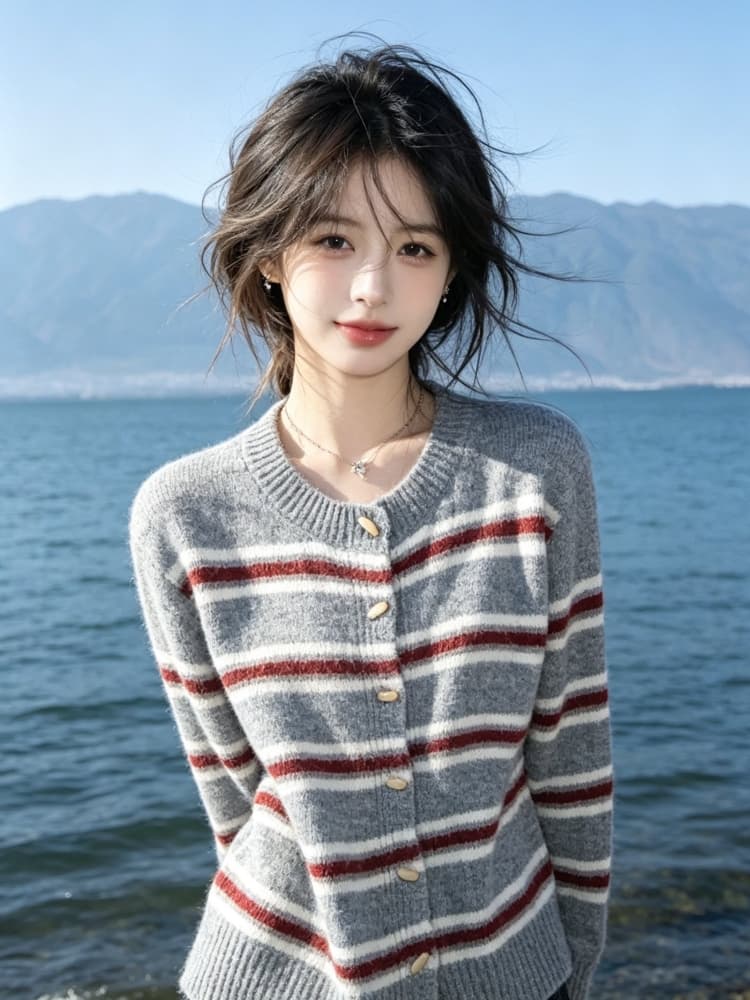 분위기 센스 스트라이프 스웨터 여자 2026 가을 겨울 새로운 느긋한 바람 배색 니트 오픈 가디건 부드러운 찹쌀 맨위 재킷 트렌디 상세 이미지 2