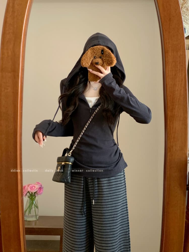 플러스 인사이드 펌프 한 부서 페이크 레이어드 하프 지퍼 후드 긴팔 티셔츠 가을 몸매 가꾸기 맨위 상세 이미지 14