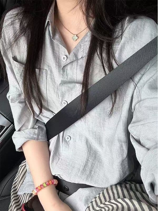 차가운 센스 얼음 실크 고급 회색 자외선 차단 여성 셔츠 여름 얇고 가벼운 우아한 캐주얼 표지 고기 다용도 긴팔 셔츠 외출용 상세 이미지 6
