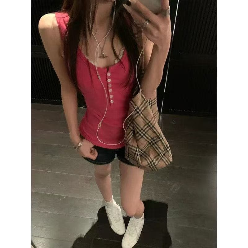 한 부서 핫걸 바람 섹시함 민소매 캐미솔 패션 몸매 가꾸기 슬림해 보이는 인사이드 잡아라. 의류 상세 이미지 2