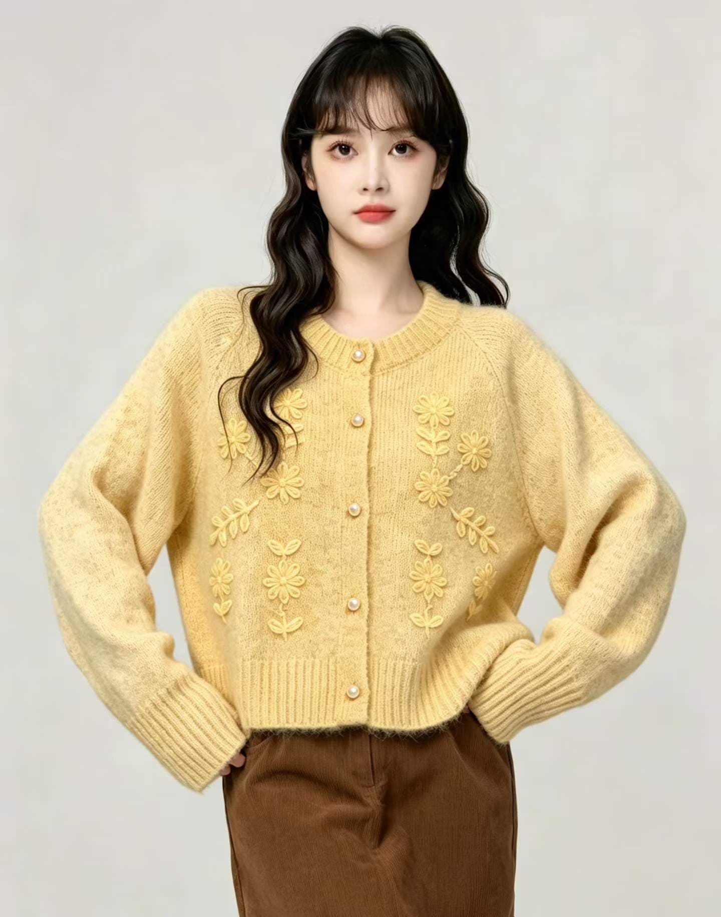 26 자수 꽃 니트 오픈 가디건 여성 가을 새로운 와이드 부드러운 찹쌀 스웨터 코트 맨위 상세 이미지 1